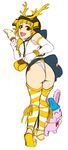  ass bad_id bad_pixiv_id blonde_hair brown_eyes bunny chiba_toshirou food helmet ice_cream legs looking_back onegai!_ranking onegai_yellow open_mouth panties sandals sketch smile solo striped striped_legwear thighhighs thong underwear 