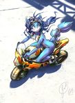  1girl animal_ears ass boots breasts earphones edtropolis furry goggles highres krystal motor_vehicle motorcycle nintendo nude outdoors outside solo star_fox starfox tail vehicle zenra 