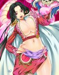  black_hair boa_hancock breast_squeeze breasts cleavage earrings huge_breasts jewelry kaguyuzu laughing long_hair midriff mound_of_venus navel no_bra one_piece open_mouth princess purple_eyes salome_(one_piece) snake 