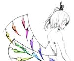  alternate_wings blush closed_eyes flandre_scarlet monochrome nude profile realistic side_ponytail solo sousou_(sousouworks) spot_color touhou upper_body wings 