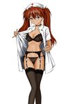  blue_eyes bra choker cosplay cross earrings evangelion garter_belt jewelry lingerie neon_genesis_evangelion nurse open_clothes panties red_hair soryu_asuka_langley souryuu_asuka_langley stockings thighhighs twintails underwear 