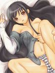  bad_id bad_pixiv_id black_hair breasts cameltoe copyright_request covered_nipples highres long_hair lying medium_breasts no_bra open_clothes open_shirt panties shirt sola_(sola04) solo spread_legs striped striped_panties underwear 