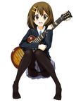  brown_eyes brown_hair gibson guitar hino_minato_(spec.c) hirasawa_yui instrument k-on! les_paul panties panties_under_pantyhose pantyhose pantyshot pantyshot_(sitting) school_uniform short_hair simple_background sitting solo thighband_pantyhose underwear 