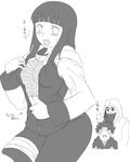  aburame_shino artist_request blush breasts cleavage fishnets hyuuga_hinata inuzuka_kiba monochrome naruto translation_request 