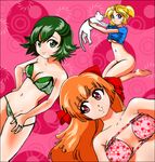 3girls blossom_(ppg) bottomless bra breasts bubbles_(ppg) buttercup_(ppg) cleavage lingerie multiple_girls no_panties panties panty_pull powerpuff_girls strapless underboob underwear 