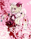  bad_id bad_pixiv_id blonde_hair blood bow fangs flandre_scarlet hat highres lizrin ponytail red_eyes side_ponytail solo touhou wings 