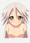  absurdres aldra_(queen's_blade) blush brown_eyes grey_hair highres long_hair maokyu no_nipples nude queen's_blade solo white_hair yellow_eyes 