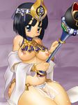  bad_id bad_pixiv_id black_hair blue_eyes breasts crown jewelry large_breasts menace nipples nurugamer-kouyouju panties plump queen's_blade setra shiny shiny_skin short_hair solo striped striped_panties underwear 