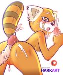  aggressive_retsuko ailurid anthro blush breasts brown_eyes butt cum cum_in_mouth cum_inside cum_on_butt cum_on_face cum_on_tongue digital_media_(artwork) disembodied_penis female fur group group_sex hark_(artist) hot_dogging invalid_tag male mammal open_mouth patreon penis pussy pussy_juice red_panda retsuko sanrio sex simple_background striped_tail stripes threesome tongue 