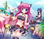  animal_ears aqua_eyes bandeau black_hair breasts cameltoe cat_ears character_request covered_nipples frills glasses gloves jpeg_artifacts large_breasts marginal_skip midriff mitha multiple_girls panties pink_hair purple_panties sheila_el_elise strapless table tail thighhighs tray tubetop underboob underwear waitress white_panties 