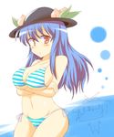  bad_id bad_pixiv_id bikini blue_hair breasts chibi food fruit hat hinanawi_tenshi large_breasts multiple_girls nagae_iku nude peach red_eyes side-tie_bikini sideboob swimsuit touhou underboob undersized_clothes wedge 