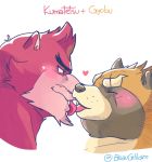  &lt;3 anthro blush bo-gilliam brown_fur canid canine duo fur gyobu kissing kumatetsu male male/male mammal raccoon_dog scar simple_background tanuki the_boy_and_the_beast tokyo_afterschool_summoners tongue tongue_out ursid video_games white_background 