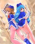  blue_hair dress legs long_hair miniskirt short_dress skirt stewardess tenjouin_katsura thighs yat_anshin_uchuu_ryokou 