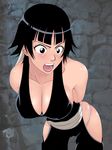  ass bent_over black_eyes black_hair bleach breasts cleavage diisuke hanging_breasts highres jiisuke large_breasts leaning_forward short_hair soifon sui-feng 