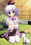  absurdres cat hidamari_basket highres kiba_satoshi koizumi_mayu purple_hair school_uniform solo thighhighs 