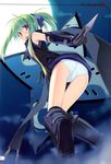  absurdres ass copyright_request green_hair highres huge_weapon kunai legs night ninja panties pantyshot poco_(asahi_age) red_eyes solo thigh_gap underwear weapon 