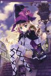  absurdres bird blonde_hair blue_eyes frills hat highres kuramoto_kaya long_hair original owl solo star thighhighs wand witch witch_hat 