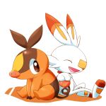  brown_eyes closed_eyes kinakomochi_(kazuna922) no_humans pokemon pokemon_(creature) scorbunny sitting tepig 