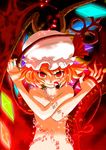  bad_id bad_pixiv_id blonde_hair blood chain flandre_scarlet glowing hat laevatein nail_polish nude orangec red_eyes red_nails short_hair solo touhou wings 