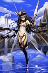  armor artist_request bikini black_hair character_request flying mecha_musume sexy source_request swimsuit toes water 