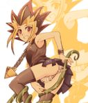  ass genderswap genderswap_(mtf) jewelry millennium_puzzle panties pendant skirt slime solo striped striped_panties tentacles thighhighs underwear uyutan yami_yuugi yuu-gi-ou yuu-gi-ou_duel_monsters zoom_layer 