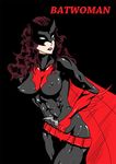  1girl abs batman_(series) batwoman belt breasts cape dc_comics erect_nipples female long_hair mask muscle muscular_female nipples nousk red_hair simple_background skin_tight solo 