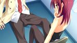  1boy 1girl blush bunny_girl feet footjob game_cg green_eyes karasuba_yukari no_shoes red_hair teacher_and_student tenshinranman 