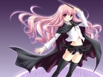  abu blush cape embarrassed highres long_hair louise_francoise_le_blanc_de_la_valliere magic_circle midriff navel open_mouth panties pantyshot pink_hair purple_eyes skirt thighhighs underwear very_long_hair wand white_panties zero_no_tsukaima zettai_ryouiki 