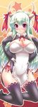  blush breasts cleavage cosplay dream_c_club dream_c_club_(series) ex-keine green_hair hands_on_own_chest hips horns kamishirasawa_keine large_breasts long_hair oohira_sunset pelvic_curtain red_eyes solo thighhighs touhou 