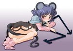  animal_ears ass barefoot blush feet hands legs lying mizuki_hitoshi mouse_ears mouse_tail nazrin no_panties purple_hair red_eyes short_hair sock_dangle sock_pull socks solo tail touhou 