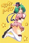  ass boots fingerless_gloves gloves green_hair hat looking_back macross macross_frontier masakichi_(crossroad) mini_hat mini_top_hat no_panties pun ranka_lee red_eyes see-through short_hair solo thigh_boots thighhighs top_hat 