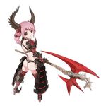  armor ass bad_id bad_pixiv_id brown_eyes highres horns looking_back original penguin_caee pink_hair simple_background solo weapon 