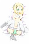  animal_ears bad_id bad_pixiv_id blonde_hair blush breasts buriteri covering covering_breasts elma_leivonen feet gloves green_eyes green_panties legs_up lying medium_breasts no_shoes on_back open_mouth panties pantyhose short_hair solo tail topless underwear white_legwear world_witches_series 
