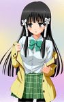  black_hair blush colorized highres long_hair murasame_oshizu pantyhose school_uniform solo to_love-ru undressing yabuki_kentarou 