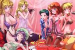  :o absurdres blonde_hair blush breasts cameltoe cleavage covered_nipples eun_hyojin excellen_browning front-tie_top green_hair grin highres katina_tarask large_breasts latooni_subota lefina_enfield leona_garstein lingerie mercy_rabbit midriff multiple_girls navel off_shoulder one_eye_closed panties ponytail purple_hair red_hair see-through sleeping slingshot_swimsuit smile strap_slip super_robot_wars swimsuit thighhighs thong underwear 