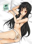  ass back-print_panties bad_id bad_pixiv_id black_hair breasts butt_crack handheld_game_console highres king_pokute long_hair lucky_star nintendo_ds panties print_panties red_eyes small_breasts solo topless underwear very_long_hair wakase_izumi 
