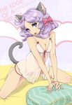  animal_ears barefoot breasts choker cleavage fingernails hair_ribbon hands hitowa kneeling lingerie long_fingernails long_hair medium_breasts negligee original panties purple_eyes purple_hair ribbon solo spread_legs underwear 