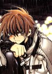  absurdres brown_eyes brown_hair clamp highres huge_filesize male_focus outdoors rain solo tsubasa_chronicle xiaolang 