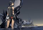  3d absurdres bare_shoulders black_hair brown_eyes chinese_lantern_(plant) elbow_gloves gloves highres miniskirt original redjuice short_hair skirt sleeveless sleeveless_turtleneck solo sword turtleneck weapon 