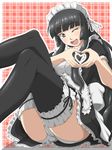  akiyama_mio alternate_costume bangs black_eyes black_hair blunt_bangs blush enmaided heart heart_hands highres hime_cut k-on! long_hair maid moe_moe_kyun! one_eye_closed panties pantyshot smile solo taro thighhighs underwear 