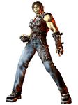  1boy belt bloody_roar clenched_hand clenched_teeth denim fingerless_gloves fist gloves highres jeans male male_focus ogami_yugo pants solo teeth 