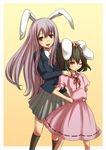  animal_ears bunny_ears inaba_tewi mishima_hiroji multiple_girls petting reisen_udongein_inaba touhou 