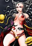  1girl bare_shoulders breasts cleavage cloud_of_darkness dissidia_final_fantasy erect_nipples female final_fantasy final_fantasy_iii grey_hair long_hair midriff navel pasties red_eyes shinedimension solo 
