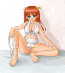  1girl artist_request ass barefoot blue_eyes breasts cameltoe character_request cleavage feet female full_body red_hair sitting smile soles solo source_request spread_toes toe_spread toes yokaze_japan 