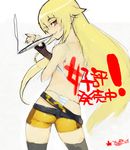  ashikaga_chachamaru ass back belt bike_shorts black_legwear blonde_hair bra fish from_behind lingerie long_hair looking_back namaniku_atk orange_eyes panties sketch smoking solo soukou_akki_muramasa striped striped_panties thighhighs thong underwear very_long_hair whale_tail 