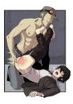  2boys abs age_difference ass grin hat iwai_munehisa male_focus megami_tensei multiple_boys muscle persona persona_5 school_uniform smile spanking tattoo tears topless undressing wince yaoi 
