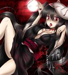  asphyxiation black_hair blood breasts cleavage fox_mask guro hatsune_miku japanese_clothes kimono long_hair mask medium_breasts moon musunde_hiraite_rasetsu_to_mukuro_(vocaloid) pale_skin red_eyes shimo_(depthbomb) solo strangling tongue twintails vocaloid 