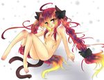  animal_ears bad_id bad_pixiv_id braid cat_ears cat_tail gradient_hair kaenbyou_rin long_hair multicolored_hair multiple_tails nanato nude solo tail touhou twin_braids twintails 