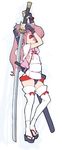  bottomless copyright_request highres najimi_shin pink_hair red_eyes solo sword thighhighs weapon white_legwear 