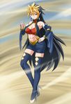  abs breasts cleavage earrings elbow_gloves garchomp gen_4_pokemon gloves high_heels jewelry jouwan large_breasts long_hair midriff multicolored_hair muscle personification pointy_ears pokemon shoes solo thighhighs very_long_hair 